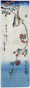 浮世絵 Painting - 海道桜の枝に小鳥 1848年 歌川広重 浮世絵